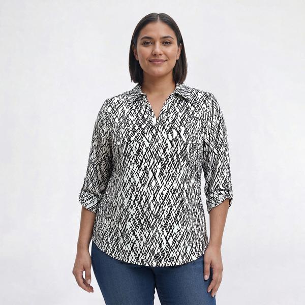 Plus Size Emily Daniels Split Neck Abstract Jacquard Blouse